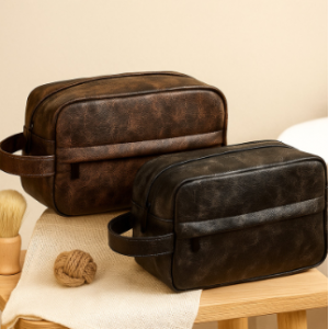 轻奢手提洗漱包油蜡PU皮出差旅行包男士洗漱用品护肤品收纳包